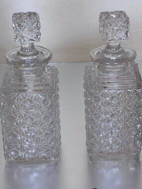 FATHER'S DAY SPECIAL A Pair of EAPG Heavy deep cut Button and Daisy Decanters